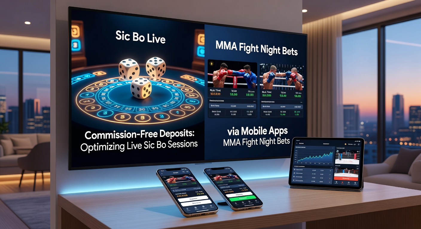 Mobiele app met live Sic Bo tafel en MMA vechter in actie, illustrerend commissievrije deposits voor optimale sessies