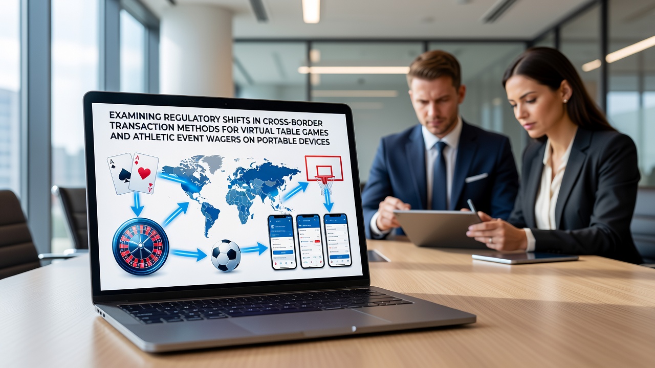 Illustratie van mobiele transacties in virtuele spellen en sportweddenschappen met regelgevende elementen
