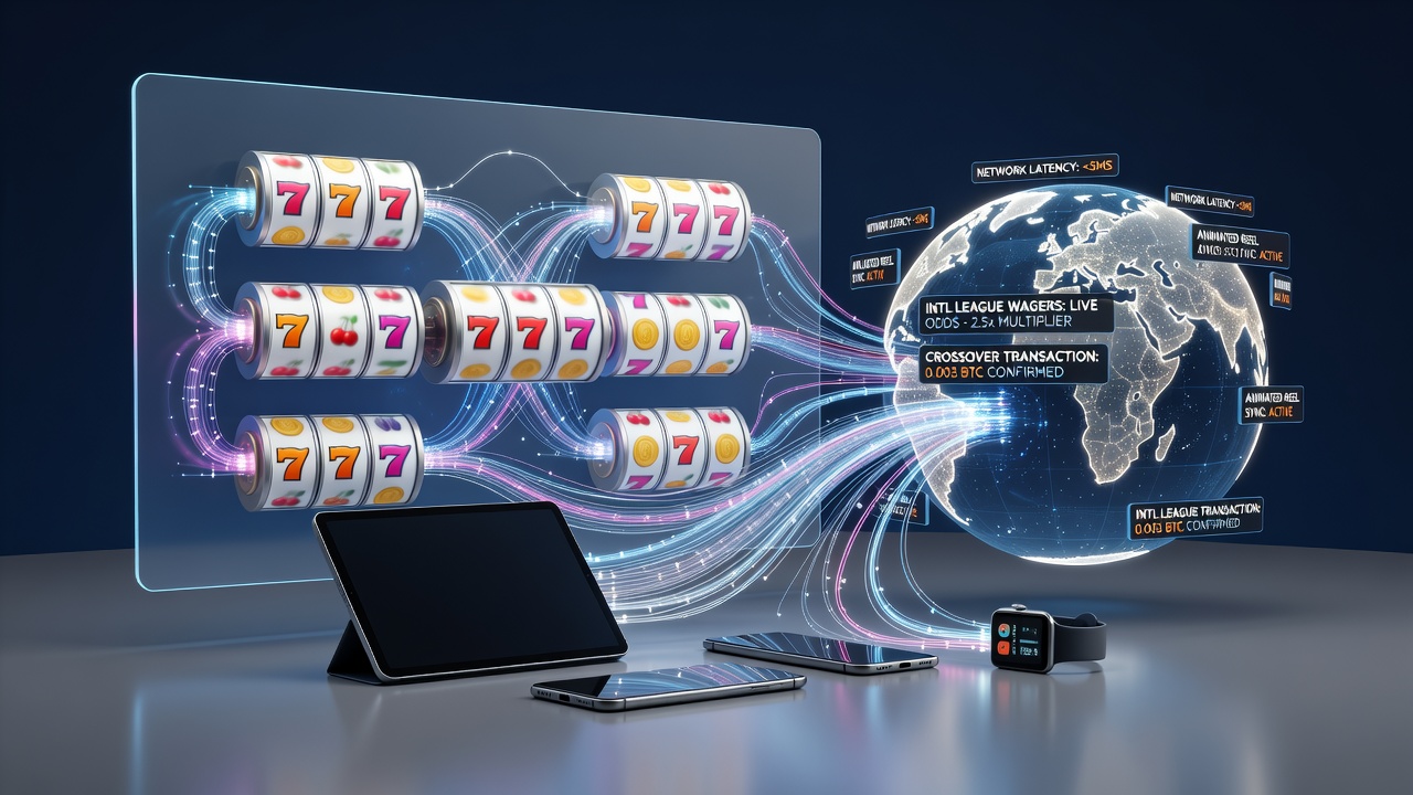 Illustratie van elektronische transactienetwerken die mobiele slotspellen en sportweddenschappen verbinden