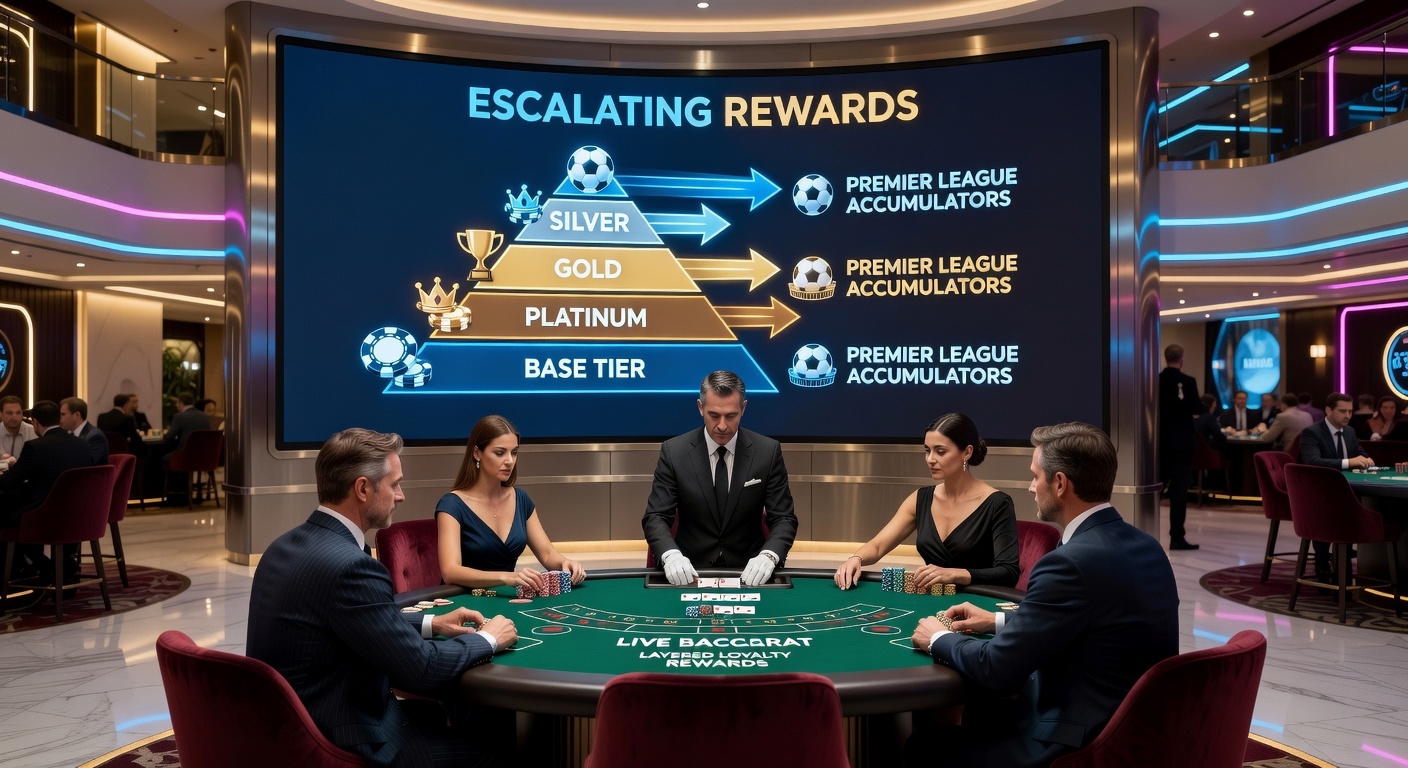 Voorbeeld van een Premier League accumulator weddenschap met loyale tier bonussen, inclusief odds en beloningsicons
