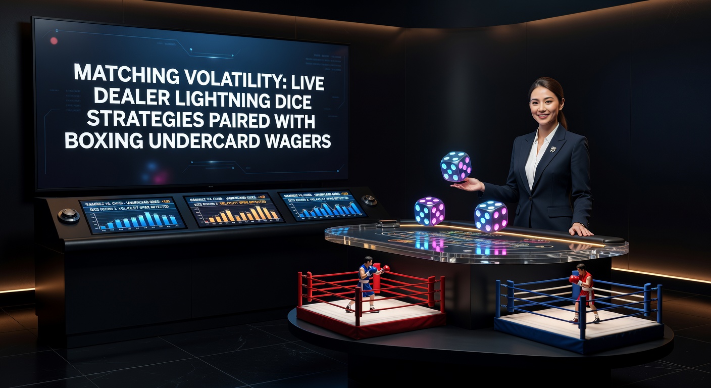Live dealer bij Lightning Dice met bokswedstrijd op achtergrond, symboliserend volatiliteitsmatching