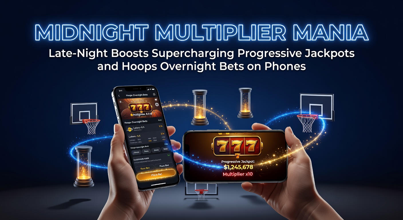 Spannende late-night gaming sessie met mobiele telefoon en gloeiende jackpot teller op een donkere achtergrond