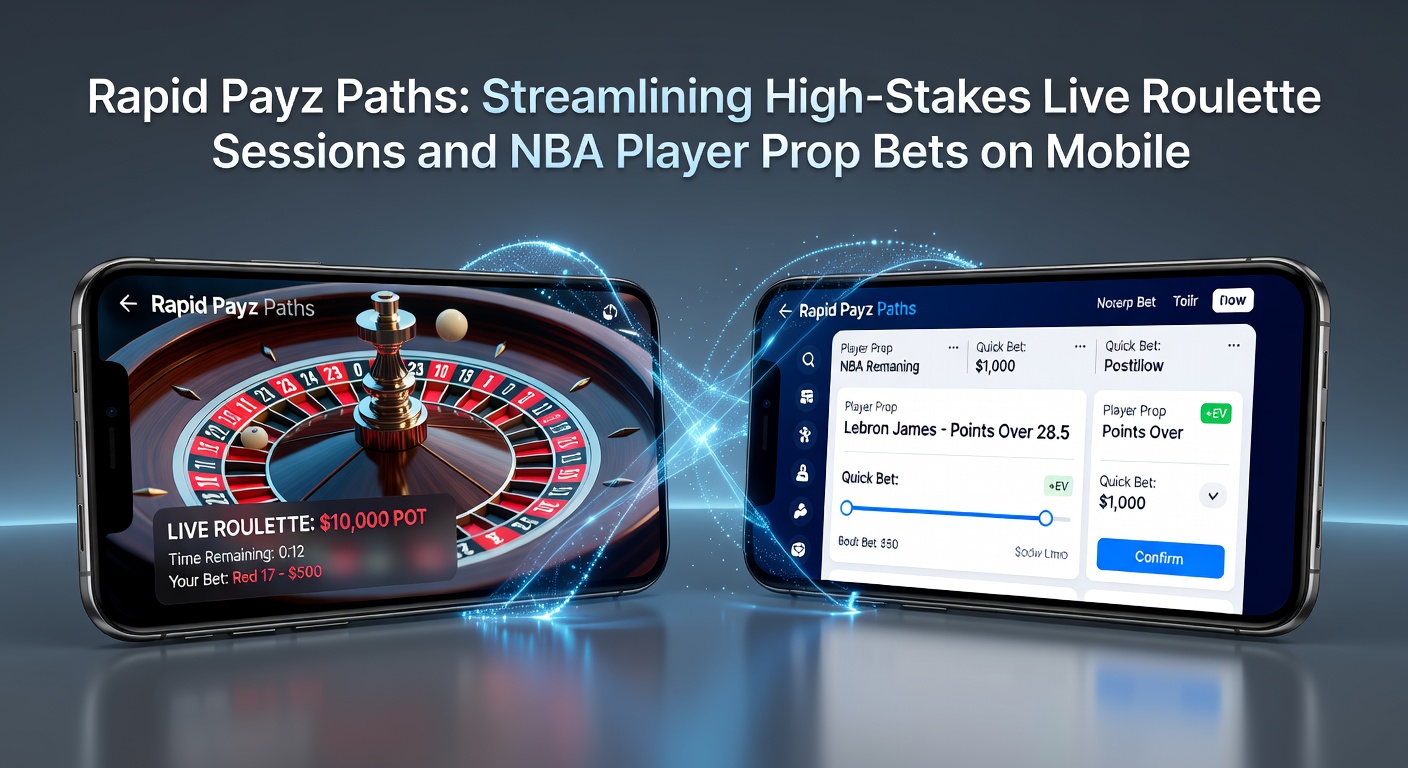 Mobiele interface met live roulette tafel en NBA weddenschapsscherm naast Rapid Payz betaaloptie