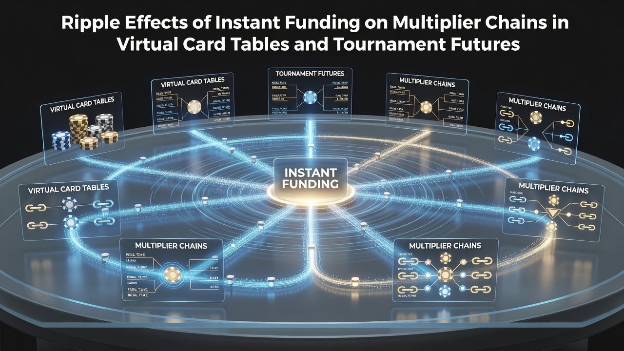 Virtuele kaarttafel met multiplier indicatoren en directe financieringsstromen in een online casino omgeving