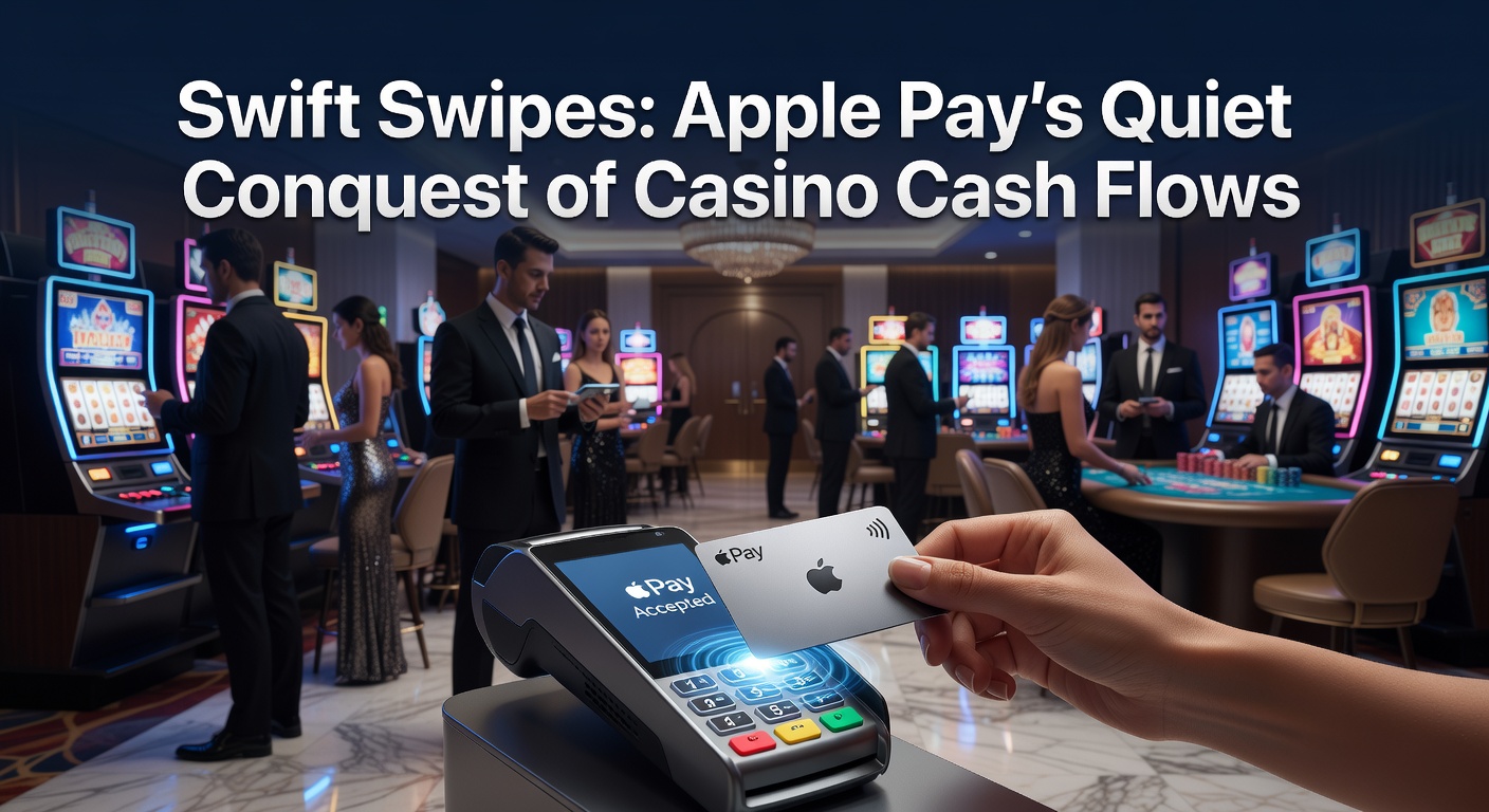 Apple Pay integratie in een online casino app, met swipe-gebaar op een smartphone-scherm tijdens een casinotransactie
