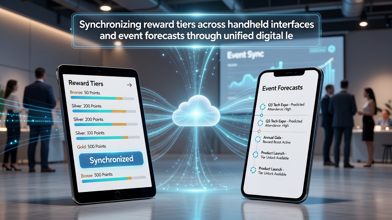 Illustratie van realtime synchronisatie tussen beloningsniveaus en evenementvoorspellingen op handheld apparaten