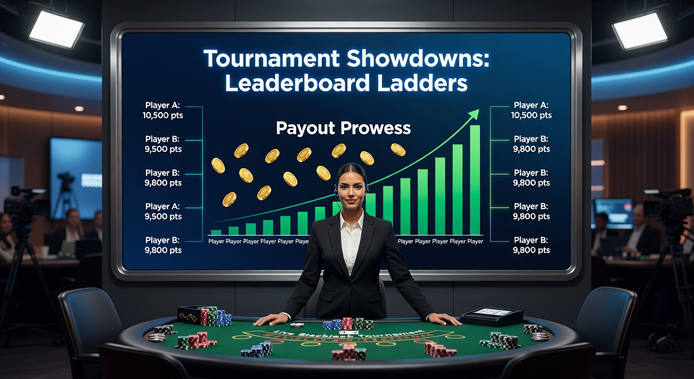 Live dealer blackjack toernooi met leaderboard die real-time更新, spelers concurreren om topposities voor grote prijzen